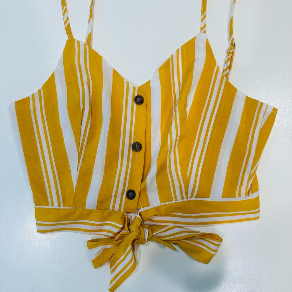 Yellow and white stripe crop top